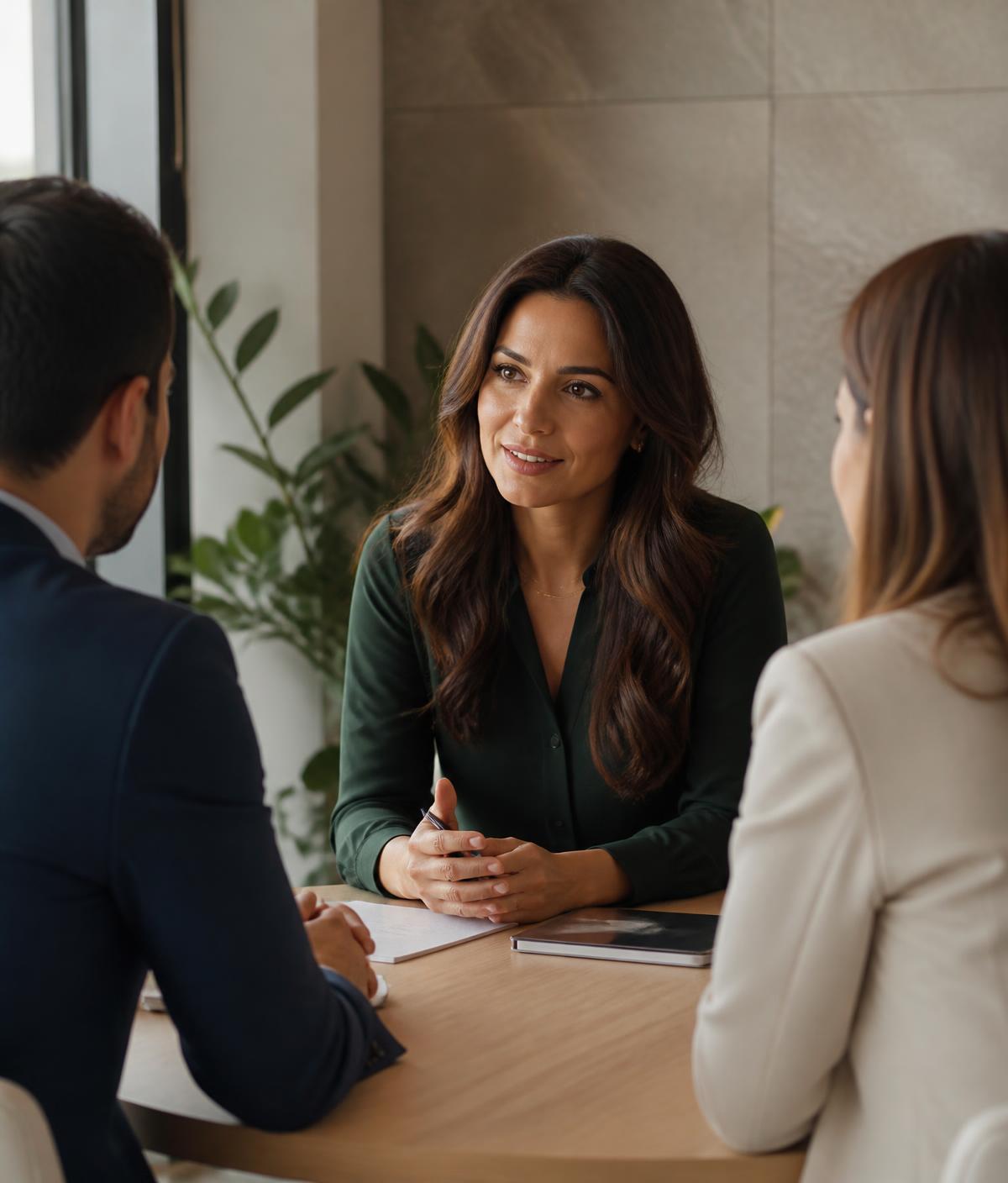 Consultora em reunião com profissionais de uma empresa